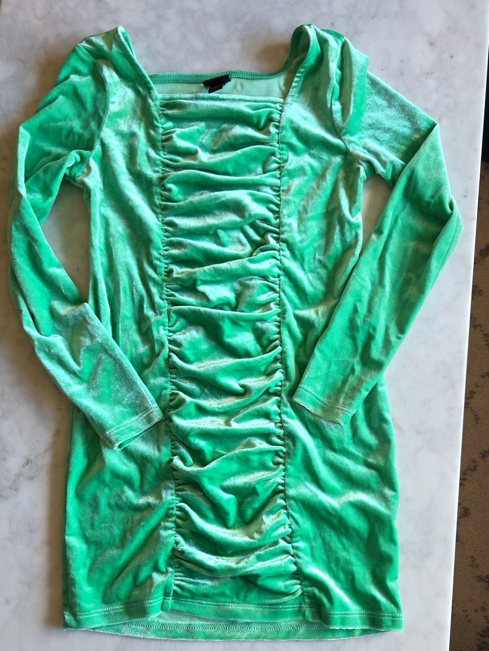 Art Class Velvet Long Sleeve Ruched Front Dress- Mint Green